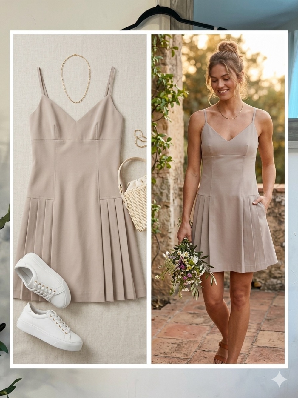 J. Crew Taupe Pleated Mini Slip Dress